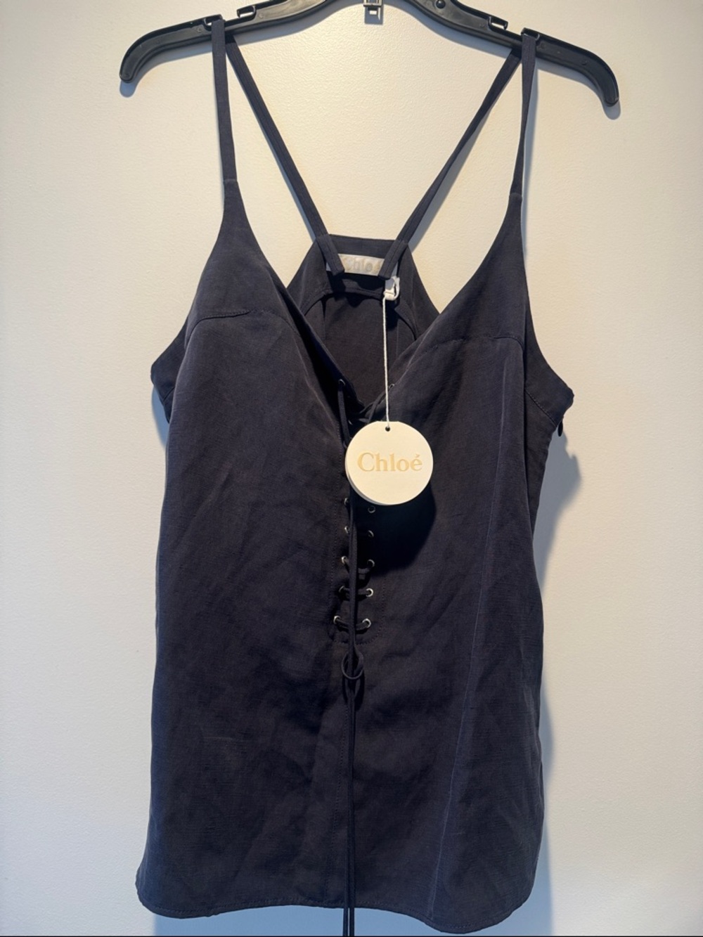 Chloé Black Lace-Up V-Neck Camisole